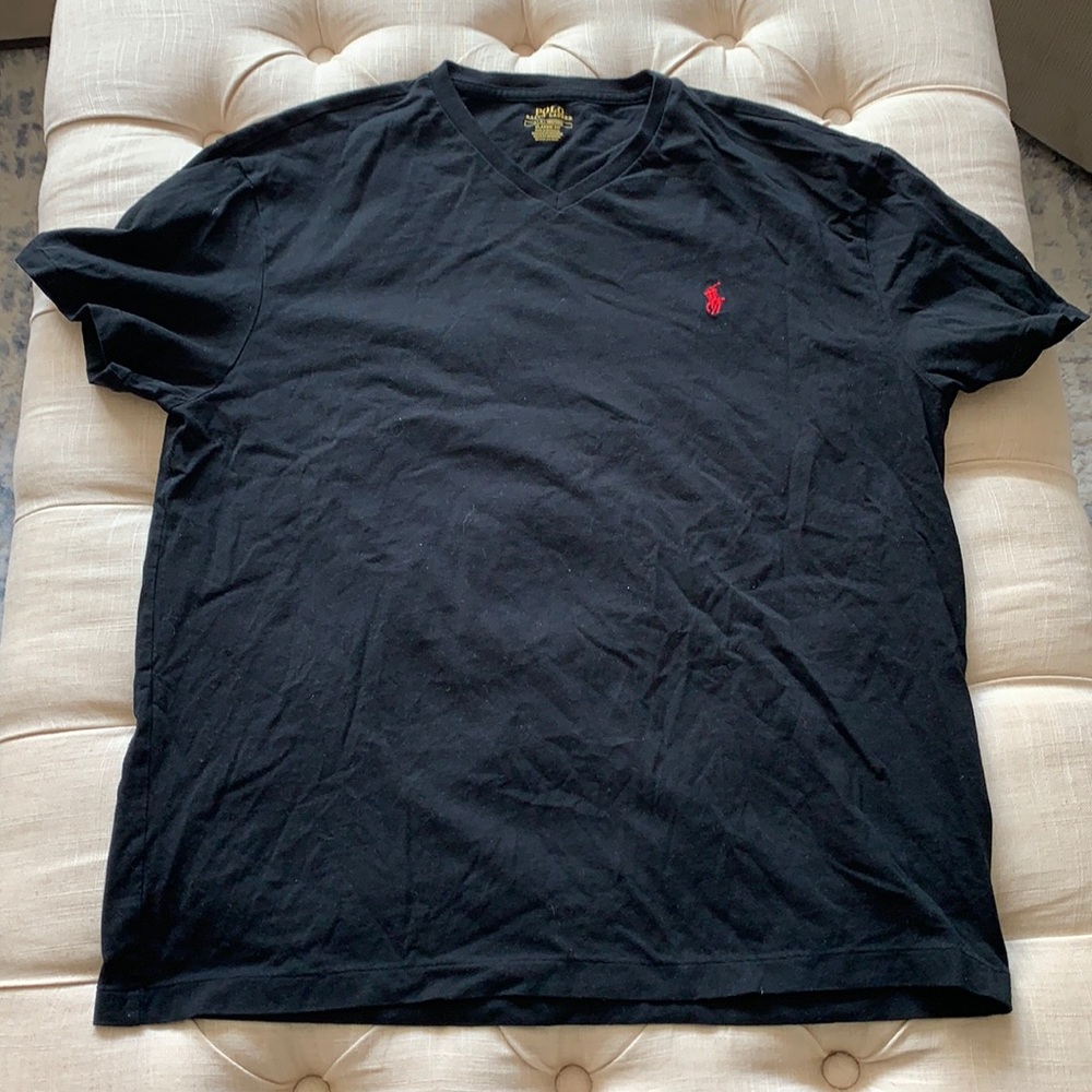 Polo shirt sleeve v neck black Large
